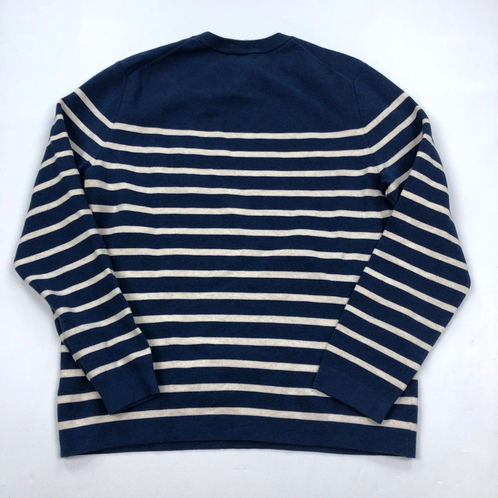 Banana Republic Mens Large Striped Crewneck Sweater Blue White Cotton Blend - Picture 6 of 8